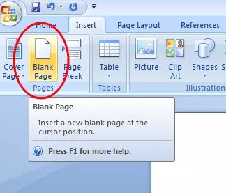 Insert Blank Page di Word 2007 dan 2010