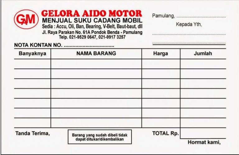 16 Contoh Nota Serta Format dan Cara Membuatnya Lengkap